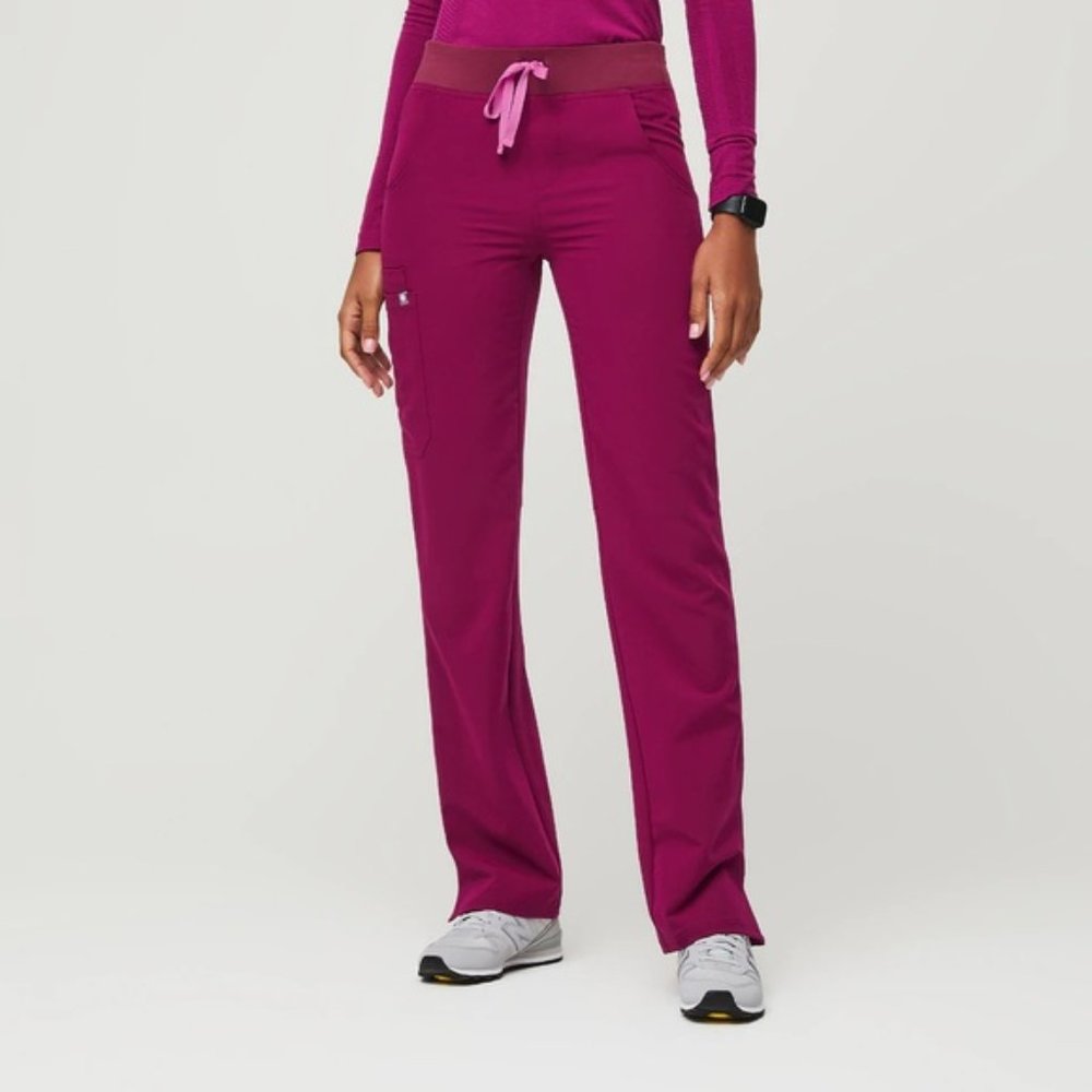 FIGS Women's Kade Cargo Scrub Pant in Dark Magenta, Size S Petite